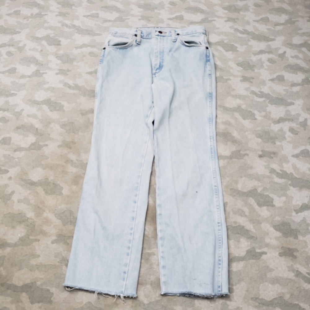 Vintage Wrangler Jeans Mens 30x32 Blue Denim Light Wash Cowboy Cut Raw Hem
